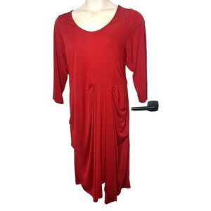 Ann Scholz Red‎ Jersey Dress Draped Woman Sleeves ~sz US 18